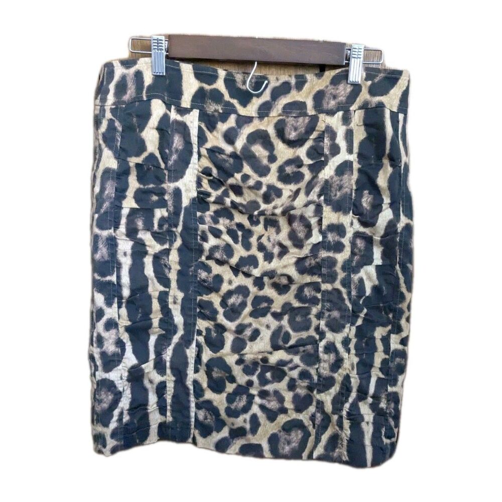 SZ 12 Vtg Woman Bodycon Fit Animal Leopard Print Ruched Skirt Made In New York